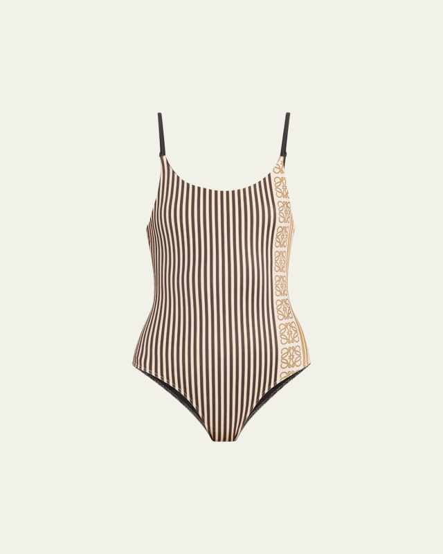Striped Anagram Backless One Piece Swimsuit